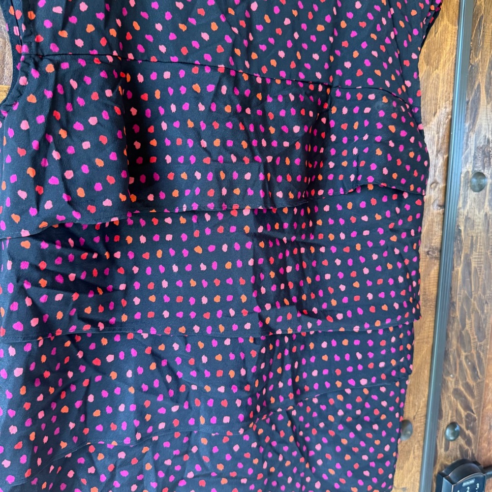 LOFT Blouse Womens Medium Black Pink Orange Halloween Ruffle Dot Sleeveless Top - Picture 2 of 7